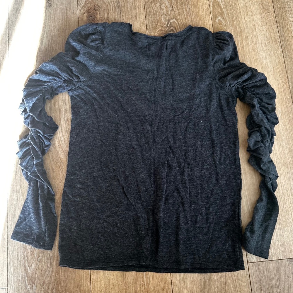Free People We The Free Ruched Puff Sleeve Top Charcoal Grey Heathered Large - Picture 5 of 5